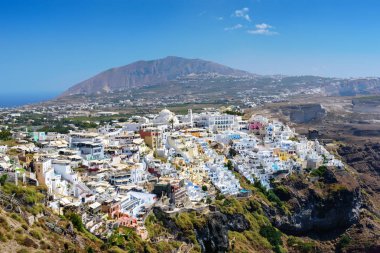 Santorini Island, Yunanistan için Thira köy şehir üzerinde havadan görünümü