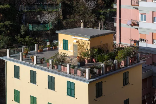 Belo jardim feito no telhado da casa na cidade de Vernazza, Itália — Fotografia de Stock