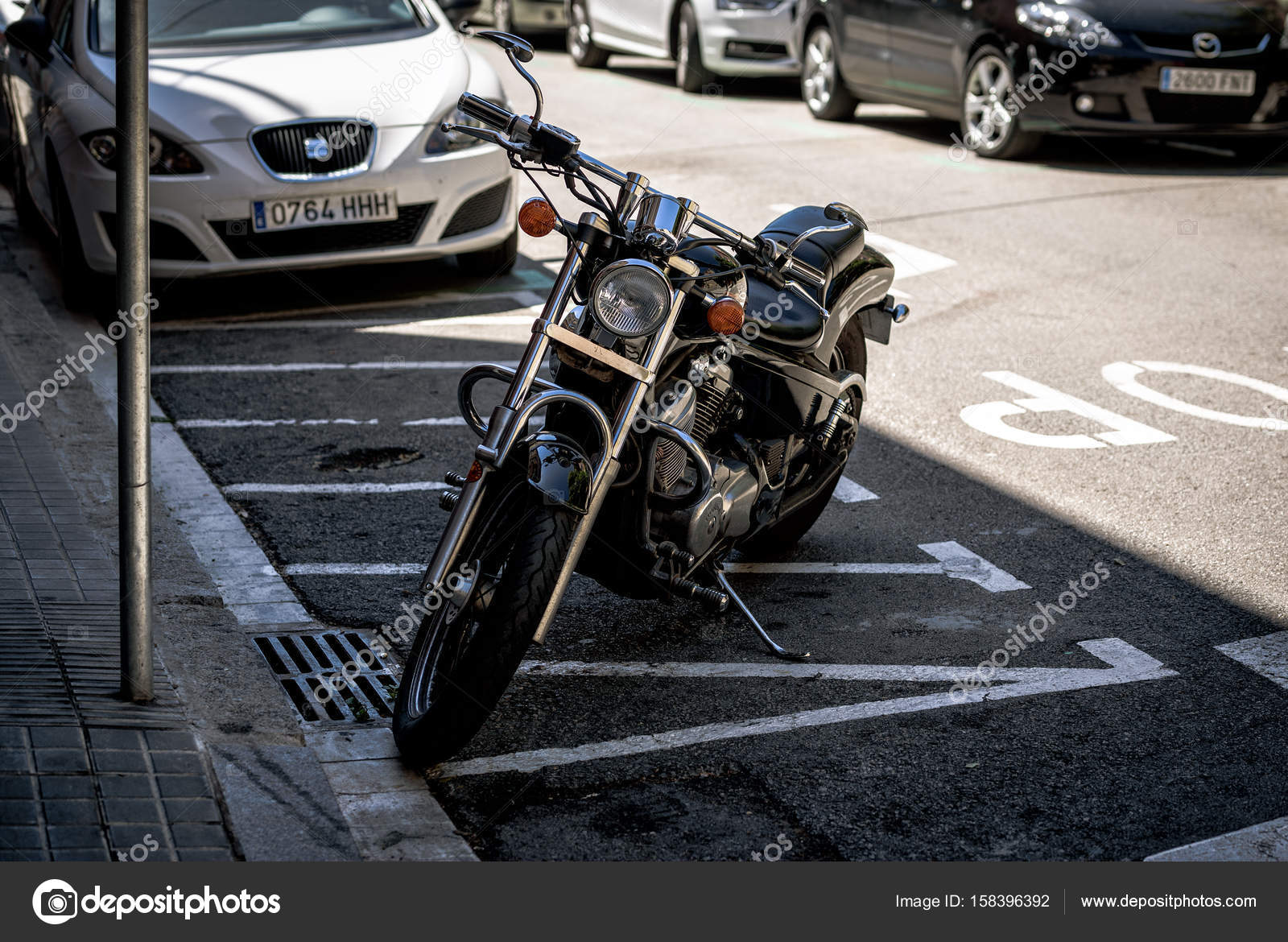 Vintage Honda Bike Is Staying On Street Of Of Barcelona Town