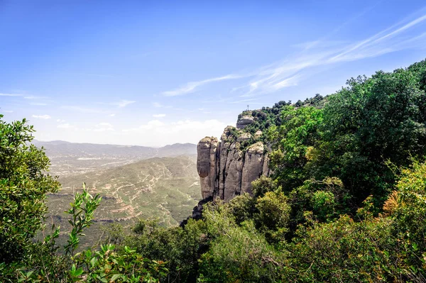 Montserrat rocks with near Santa Maria de Montserrat abbey in Spain — Stock Photo, Image