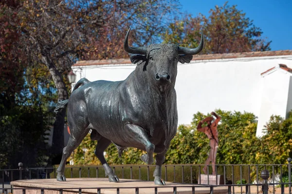 Ronda Spagna Dicembre 2017 Statua Della Black Bull Fuori Dall — Foto Stock