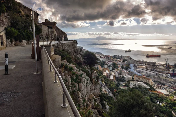 Nuages Orageux Sombres Dessus Baie Gibraltar Vue Aérienne Promenade Touristique — Photo