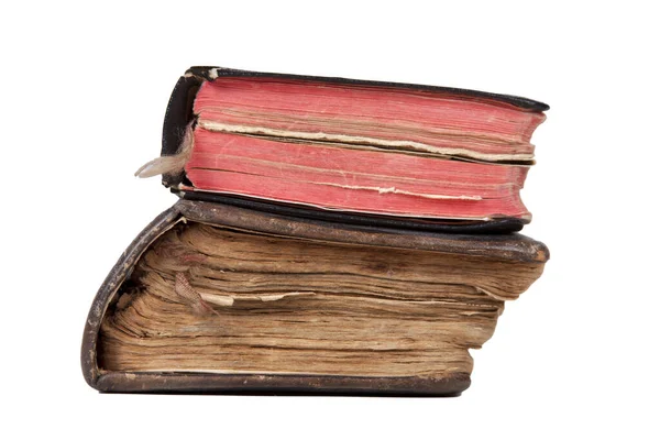 Dwie Stare Poważnie Zniszczone Książki Odizolowane Biało — Zdjęcie stockowe