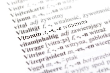 Kelime vitamini - Lehçe - Almanca sözlük satırındaki witamina, seçici odak, makro, yakın plan, detaylı tıp takviyesi, bağışıklık yabancı dili çeviri basit kavram