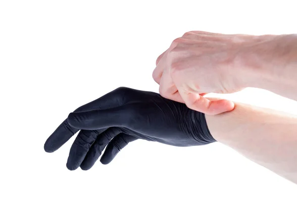 Homme Enlever Toute Sécurité Enlever Noir Protecteur Jetables Gants Caoutchouc — Photo