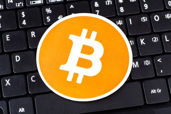 Logotipo Bitcoin Naranja Símbolo Del Círculo Que Pone Negro Moderno — Foto de Stock