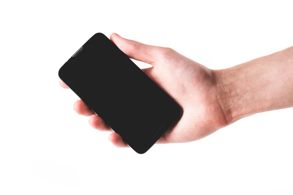 Einfaches Modernes Smartphone Der Hand Leerer Schwarzer Bildschirm Objekt Isoliert — Stockfoto