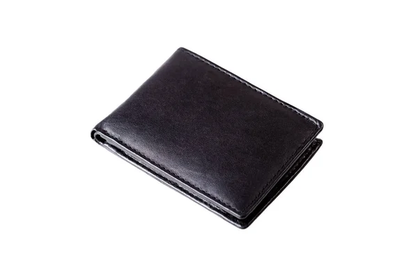 古典的なシンプルな黒の空の正方形エレガントな古典的な本革プレミアム財布ポケットビジネススタイル 分離上の白新しい閉鎖財布 お金を閉じ カットアウト トップビュー角度 — ストック写真