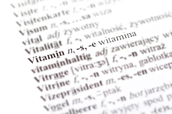 Vitamina Palavra Witamina Polonês Linha Dicionário Alemão Apontou Foco Seletivo — Fotografia de Stock