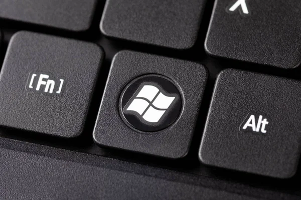 Windows Button Black Laptop Notebook Keyboard Macro Extreme Closeup Top — Stock Photo, Image