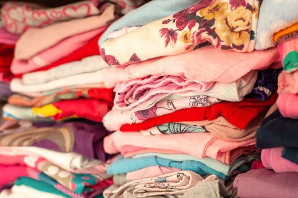Lots Folded Colorful Childrens Clothes Aligned Rows Drawer Closet Many Royalty Free Stock Images