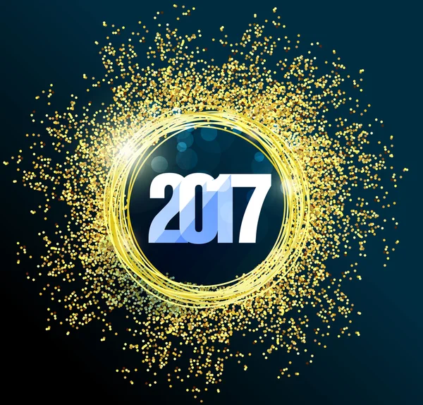 Happy new year 2017 with gold and fireworks — Stock Vector