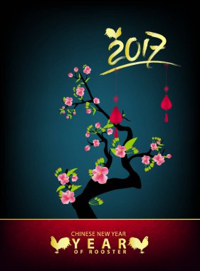 Mutlu yeni yıl 2017.Chinese yeni yıl çiçek açan çiçek tasarım