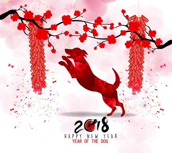 Mutlu yeni yıl 2018 tebrik kartı ve köpek Çin yeni yılı