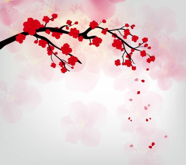 Mutlu yeni yıl 2018 tebrik kartı ve Çin yeni yılı köpek, kiraz çiçeği arka plan