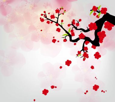 Mutlu yeni yıl 2018 tebrik kartı ve Çin yeni yılı köpek, kiraz çiçeği arka plan