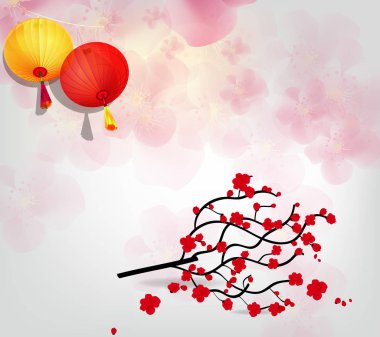 Mutlu yeni yıl 2018 tebrik kartı ve Çin yeni yılı köpek, kiraz çiçeği arka plan