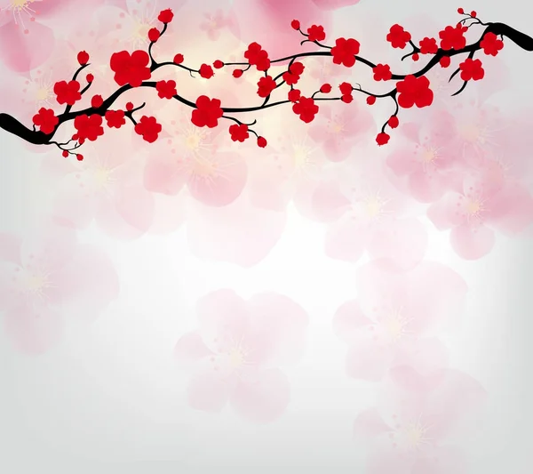 Felice anno nuovo 2018 biglietto di auguri e cinese nuovo anno del cane, sfondo fiore di ciliegio — Vettoriale Stock
