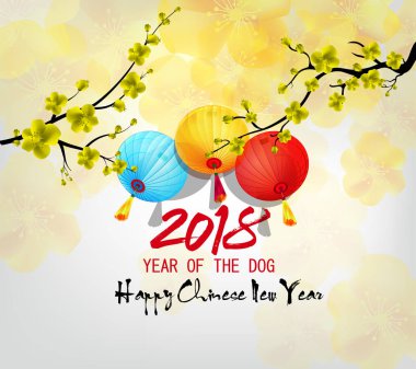 Mutlu yeni yıl 2018 tebrik kartı ve köpek Çin yeni yılı
