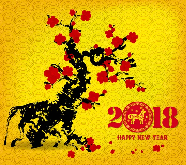 Ευτυχισμένο Νέο Έτος 2018 Ευχετήριας Κάρτας Και Κινέζικο Νέο Έτος — Διανυσματικό Αρχείο