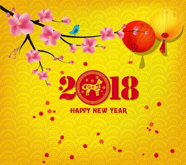 Mutlu Yeni Yıl 2018 Tebrik Kartı Köpek Çin Yeni Yılı — Stok Vektör