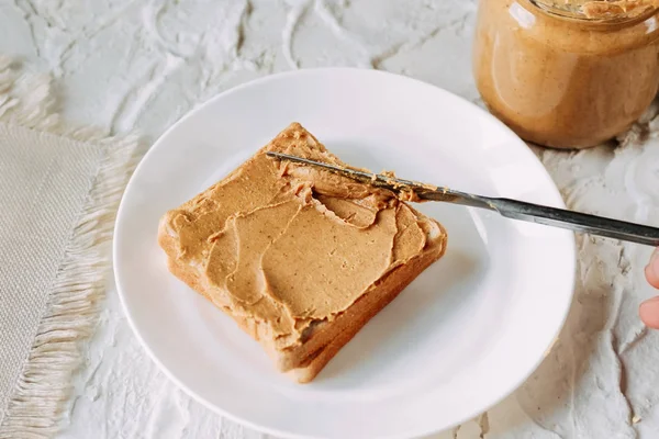 peanut butter sandwich. Healthy and tasty breakfast or snack.