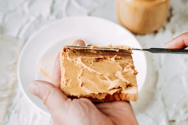 Sandwich Selai Kacang Sehat Dan Lezat Sarapan Atau Makanan Ringan — Stok Foto