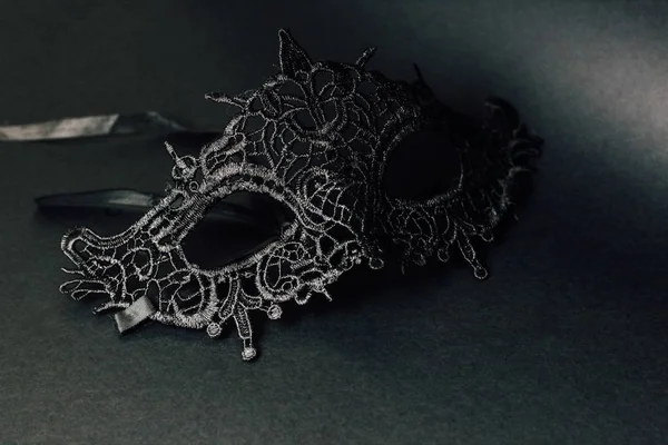Female Carnival Lace Mask Black Background — Stock Photo, Image