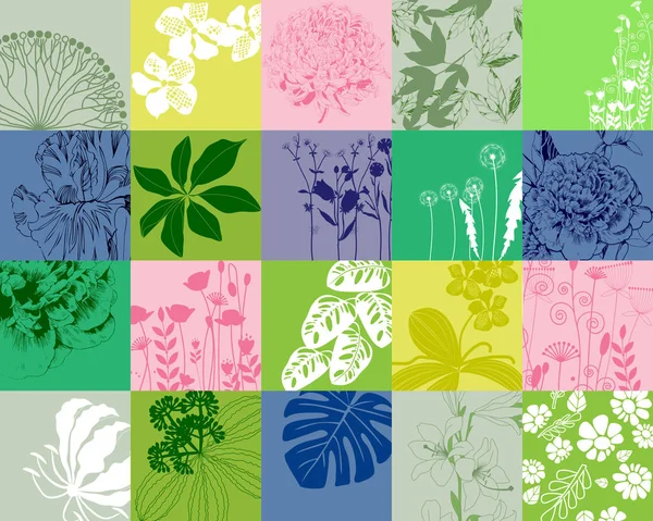 Hintergrund. Blumensatz. Grafische Stilisierung von Blumen — Stockvektor