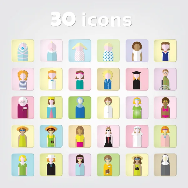 Women.color conjunto de iconos de personas .30 iconos — Archivo Imágenes Vectoriales