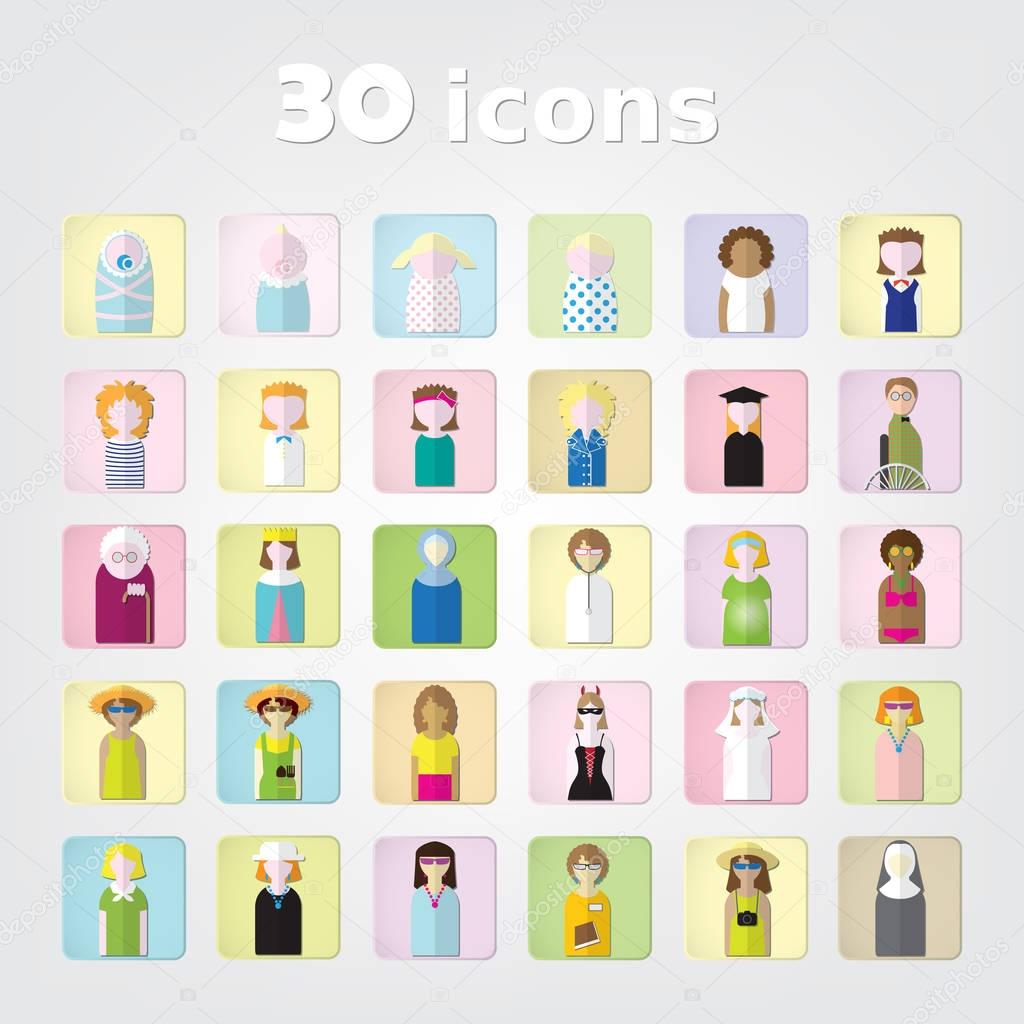 women.color set of people icons .30 icons