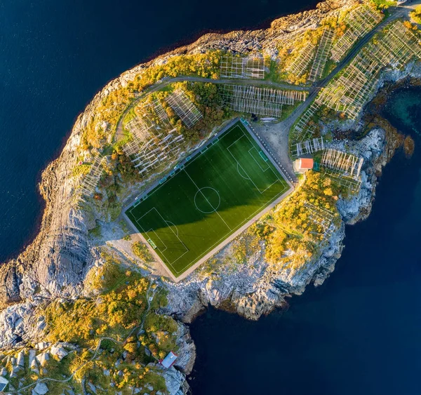 Football field in Henningsvaer from above — Stock Photo, Image