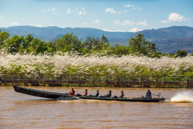 Myanmar bir uzun kuyruk tekne turist seyahat