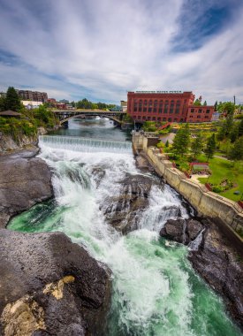 Falls ve Spokane Nehri boyunca Washington su gücü bina