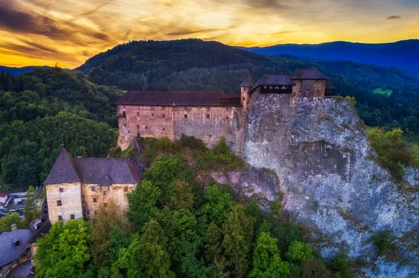 Sunset over a castle in Slovakia — Stock Photo, Image