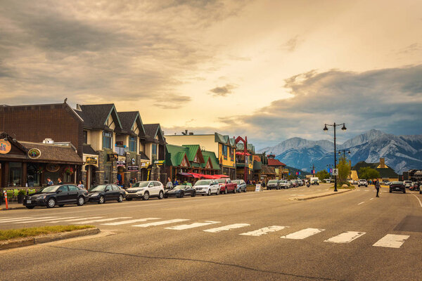 Evening on the streets of Jasper in canadian Rocky Mountains