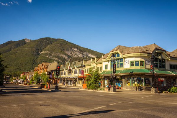 Street view of the famous Banff Avenue in Banff, Alberta