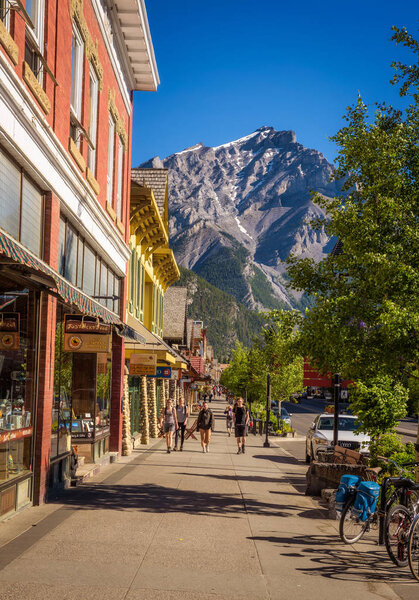 Banff main shopping street in Banff, Alberta