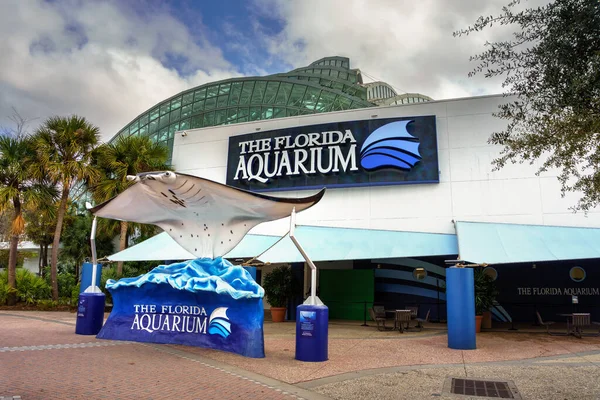 Larga manta ray escultura na entrada para o Aquário da Flórida em Tampa Bay Imagem De Stock