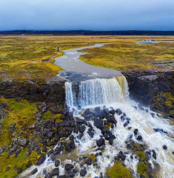 Vista aérea de las cascadas de Oxarafoss en Islandia — Foto de Stock