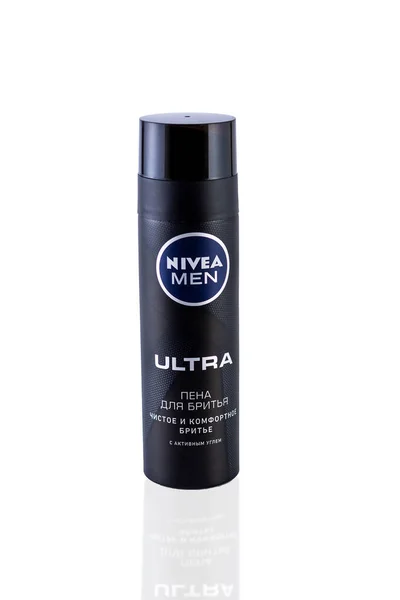 stock image Chelyabinsk, Russia, December 23, 2019. The Bank's Nivea for men. Male deodorant isolated white background.