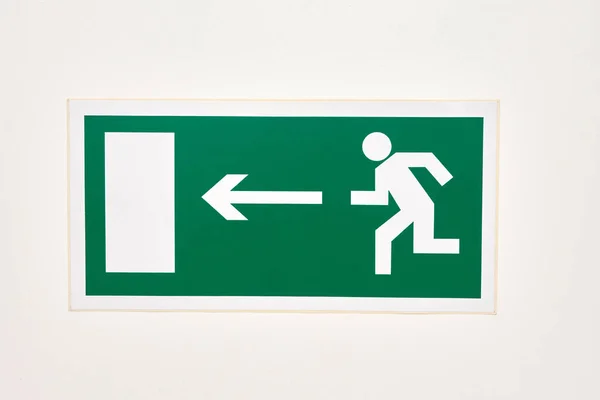 Sign Direction Evacuation Exit Wall Shopping Center Green — Stock Photo, Image