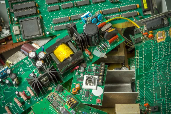 Selective Focus Electronic Waste Pcb Circuit Board Recycling Disposal Electronic — Stock Photo, Image