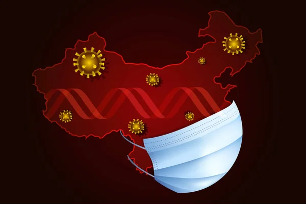 Conceito Vírus Coronavirus Corona China Uma Máscara Médica Com Dna Gráficos De Vetores