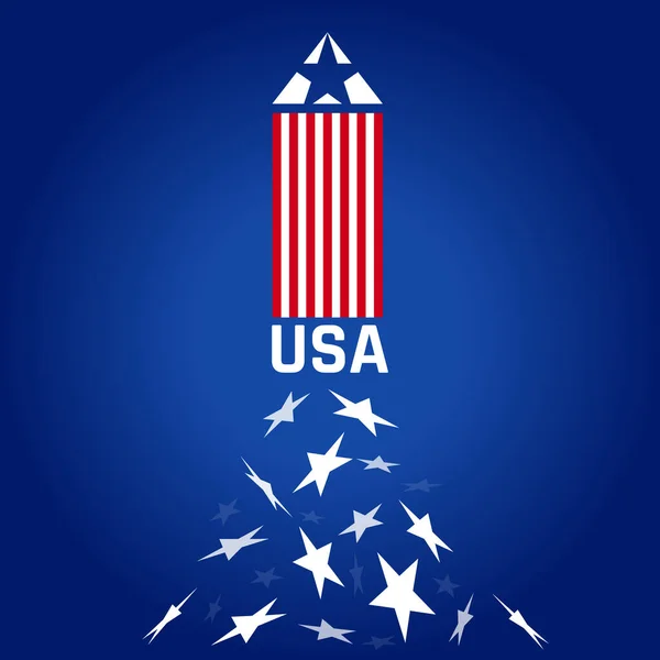 Koncepcja Abstrakcyjnej Flagi Stanów Zjednoczonych Ameryki Wystrzeleniem Amerykańskiej Rakiety Koncepcja — Wektor stockowy