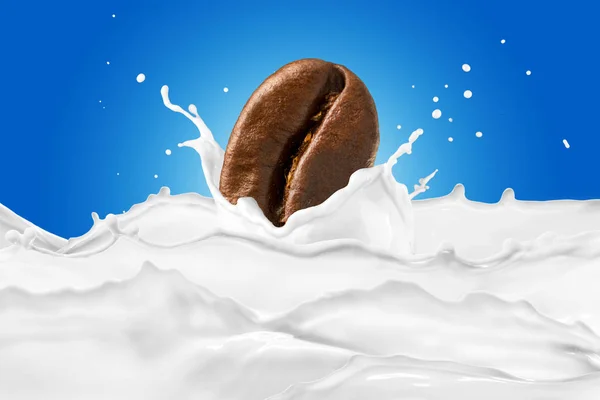 Grano de café salpicando en la leche — Foto de Stock