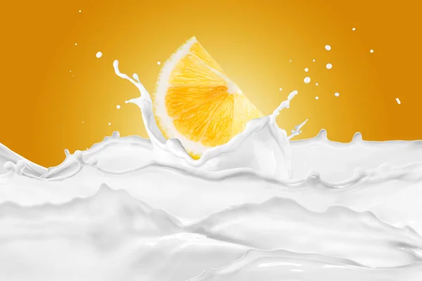 Orange percikan ke susu — Stok Foto