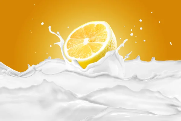 Naranja salpicando en la leche —  Fotos de Stock