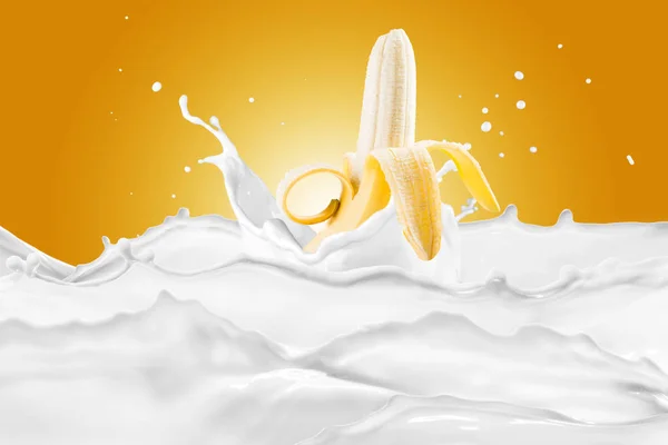 バナナ牛乳にはね — ストック写真
