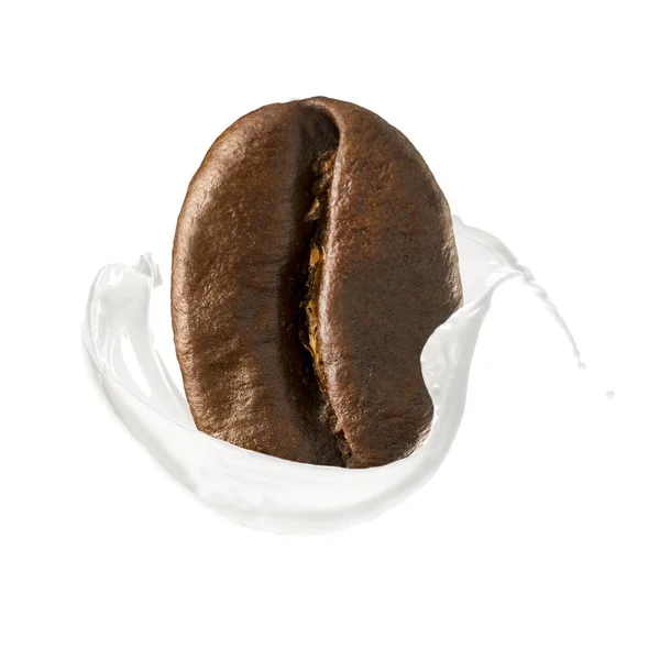 Grano de café salpicando en la leche — Foto de Stock
